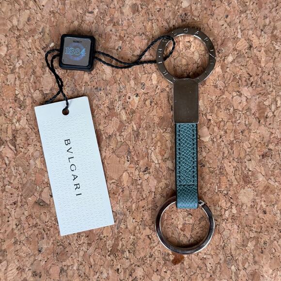 BVLGARI Bulgari Mens Turquoise Calf Leather Keychain Strap w/ Gift Box - Picture 3 of 10